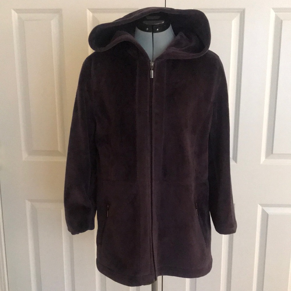Forecaster Boston Purple Plum Plush Velour Hooded Coat Jacket L